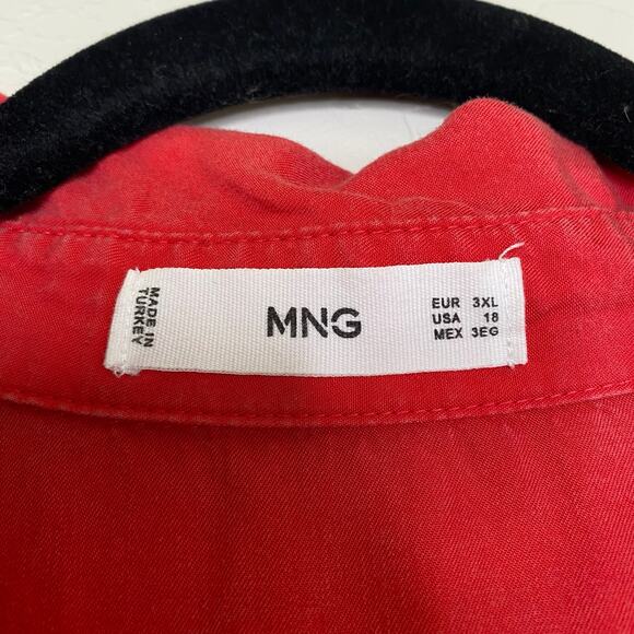 MNG by Mango Coral Red Lyocell Shirt with Hidden Buttons Button Down Blouse 18 - Picture 5 of 10